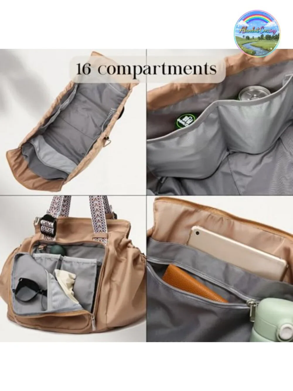 16-Pocket Convertible Tote Bag, Spacious Diaper Bag, Large Travel Work Tote